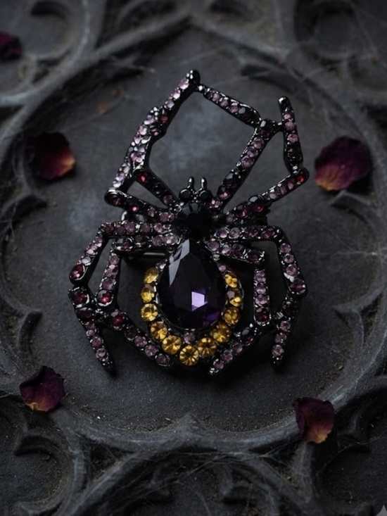 Jewelry - Gothic Spider Brooch with Purple and Gold Stones